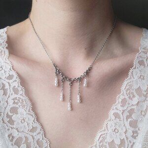 Vintage Victorian white pearl chandelier necklace with a small silver chain